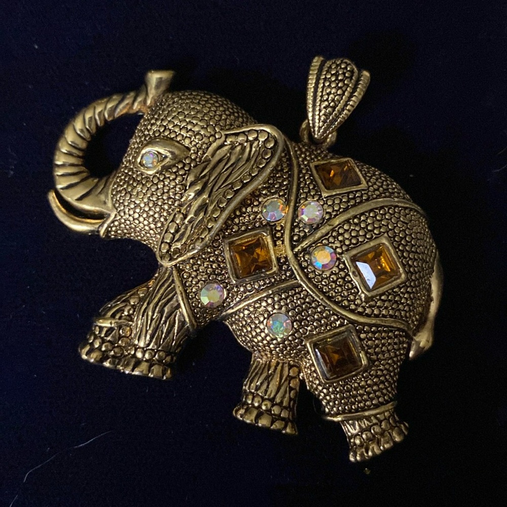 Gold tone AB Elephant Pendant
